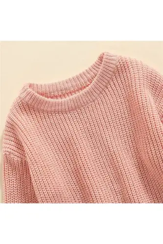 Unisex Bolalar Velosiped Yoqali Katta O'lchamli Triko Jumper 6 Oy-5 Yosh-Pudra - 6