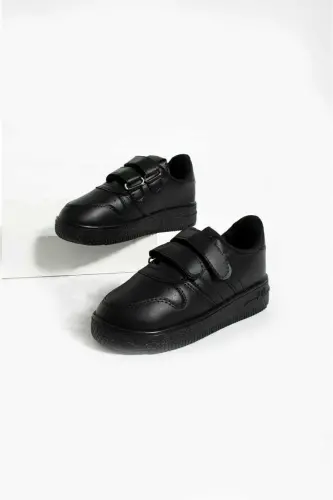 Unisex Bolalar Yopishqoqli Qulay Kundalik Sneaker QORA Sport Oyoq Kiyimi - QORA QORA - 3