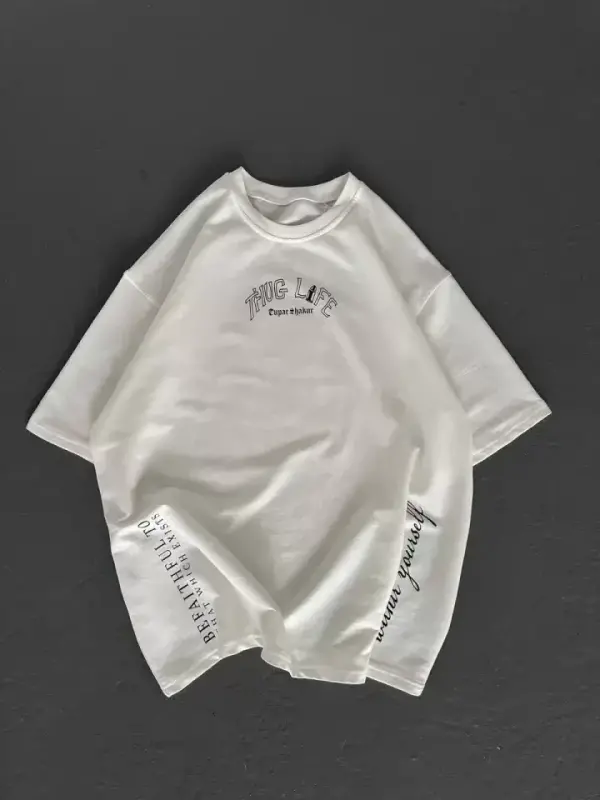 Unisex bosma oversize futbolka - Oq - 4