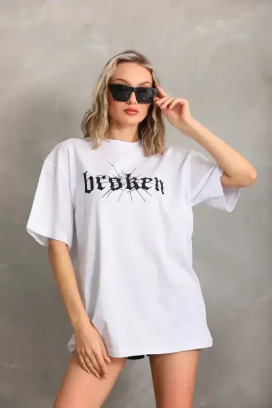 Unisex bosma Oversize futbolka - Oq - 4
