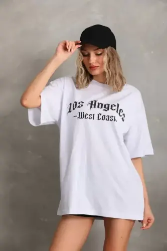 Unisex bosma oversize futbolka - Oq - 1