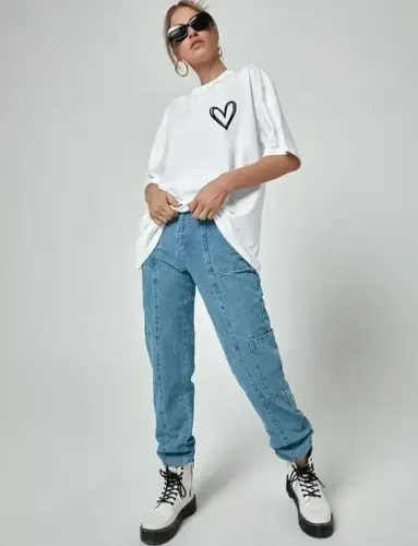 Unisex bosma oversize futbolka - Oq - BÜYÜKBEDENIZ (1)