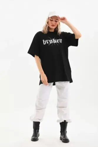 Unisex bosma oversize futbolka - Qora - 3