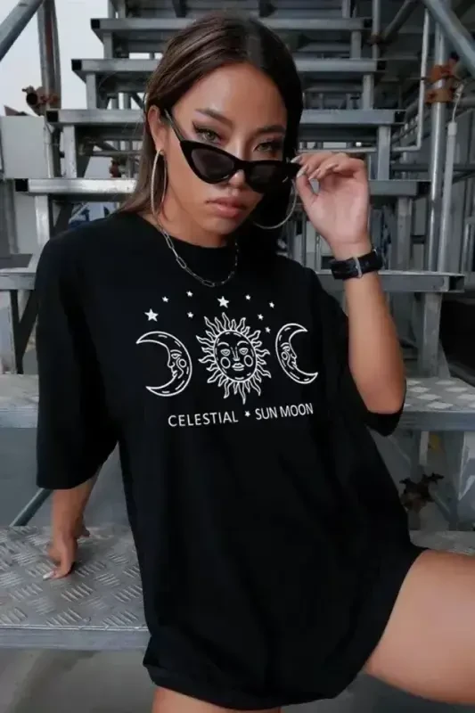 Unisex bosma Oversize futbolka - Qora - 3