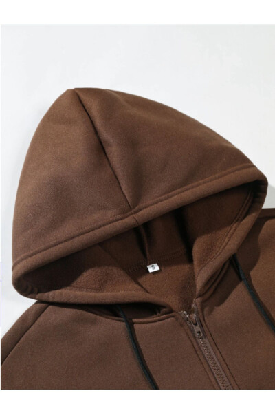 Unisex Brown New York Zippered Hooded Sweatshirt - 8