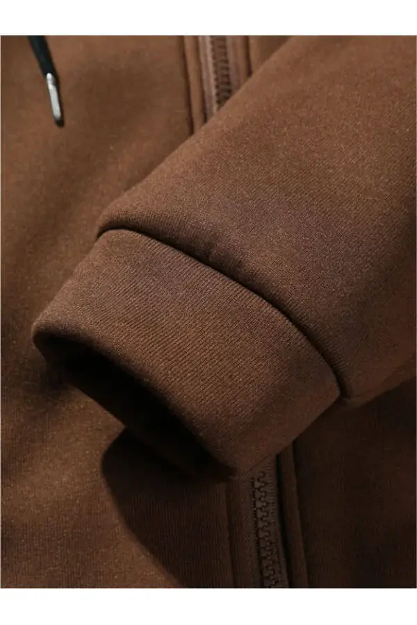 Unisex Brown New York Zippered Hooded Sweatshirt - 2