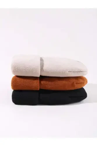 Unisex Buklamali Qora, g'isht, tosh 3-li Shlyapa To'plami-Qora - 3