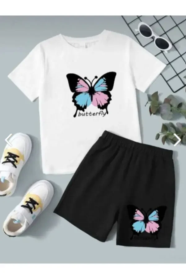 Unisex Butterfly Print Kids Shorts Set - 1