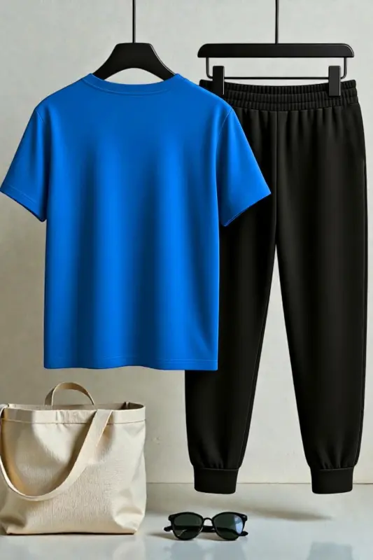 Unisex Butterfly Song Baskılı 2'li Eşofman Takımı-Mavi̇ - 2