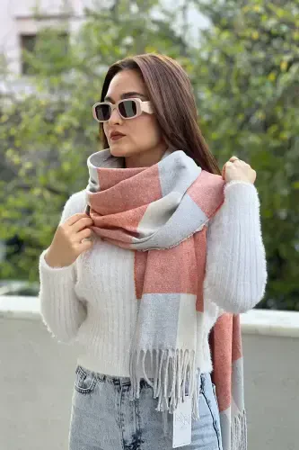 Unisex Cashmere Textured Fringe Premium Long Scarf-CINNAMON WHITE - 3