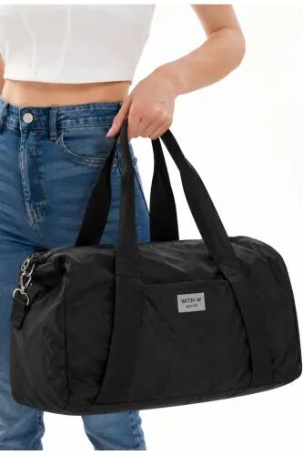 Unisex Cepli Uzun Askılı Kadın Ve Erkek Kullanabilir Seyahat Fitnes Ve Spor Çantası - Siyah-Düz - WITH-W (1)