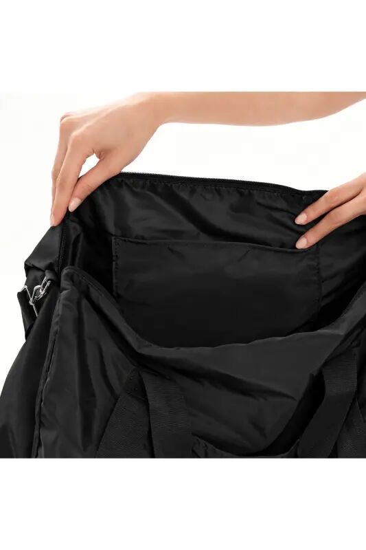 Unisex Cepli Uzun Askılı Kadın Ve Erkek Kullanabilir Seyahat Fitnes Ve Spor Çantası - Siyah-Düz - 3
