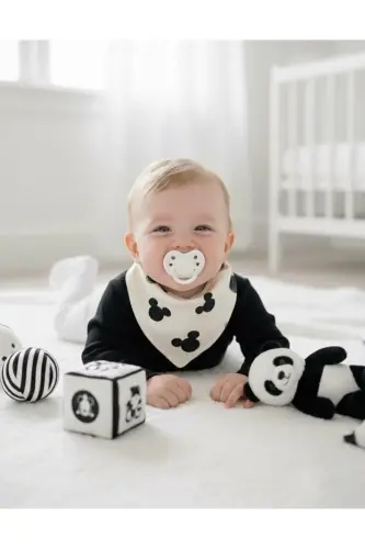 Unisex chaqaloq 100% paxta qora oq rangli ikki qavatli ro'mol so'lak yo'rgak - 10 dona - LUMOS TRADE (1)
