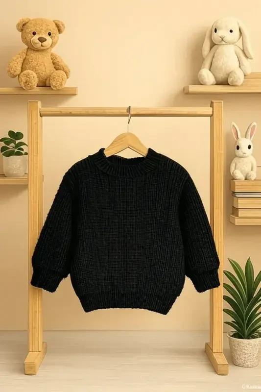 Unisex Chaqaloq Bola Velosiped Yoqasi Katta Triko Jumper-Qora - 1