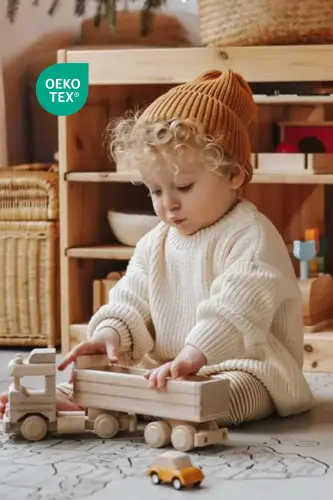 Unisex Chaqaloq Bolalar Dumaloq Yoqali Oversize Trkot Sviter 6 Oylik-5 Yosh - Krem - 1