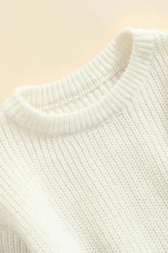 Unisex Chaqaloq Bolalar Dumaloq Yoqali Oversize Trkot Sviter 6 Oylik-5 Yosh - Krem - 4