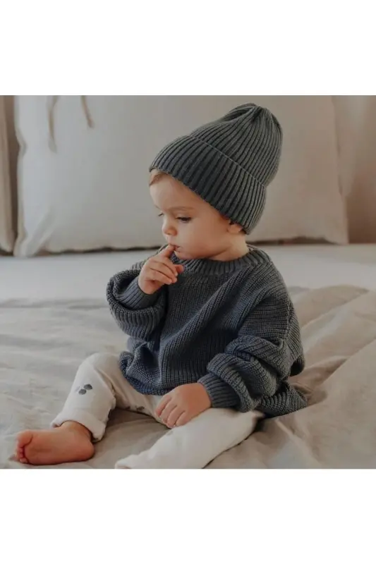 Unisex Chaqaloq Bolalar Velosiped Yoqasi Katta O'lchamli Trikotaj Ko'ylak 6 Oy-5 Yosh-Tutun Rangi - 1