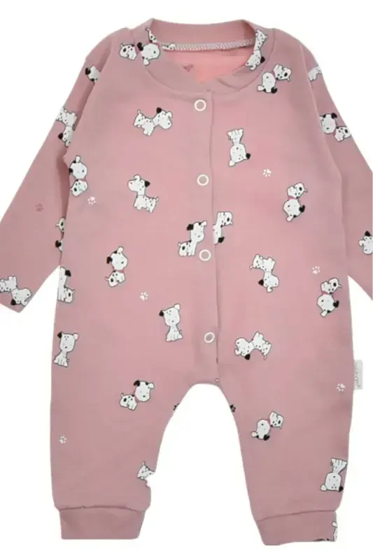 Unisex Chaqaloq It Bosmali Tugmachali Yangi Tug'ilgan Chaqaloq Kombinezoni 100% Paxta Elastik-GULYORLI ITLI - 2