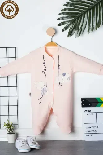 Unisex Chaqaloq Quyon Kashtali 3-6-9 Oy Penye Organik Paxtali Oyoqli Chaqaloq Kombinezoni-SOMON - MINIEL (1)