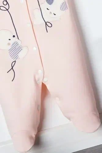 Unisex Chaqaloq Quyon Kashtali 3-6-9 Oy Penye Organik Paxtali Oyoqli Chaqaloq Kombinezoni-SOMON - 4