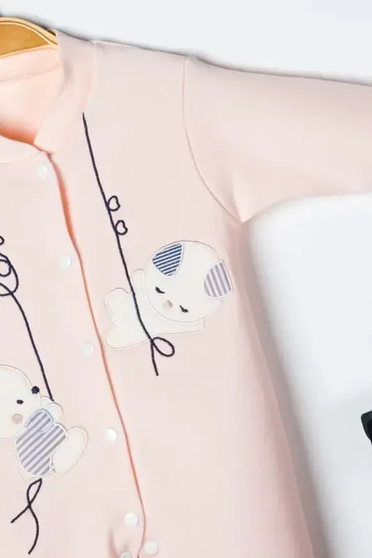 Unisex Chaqaloq Quyon Kashtali 3-6-9 Oy Penye Organik Paxtali Oyoqli Chaqaloq Kombinezoni-SOMON - 5