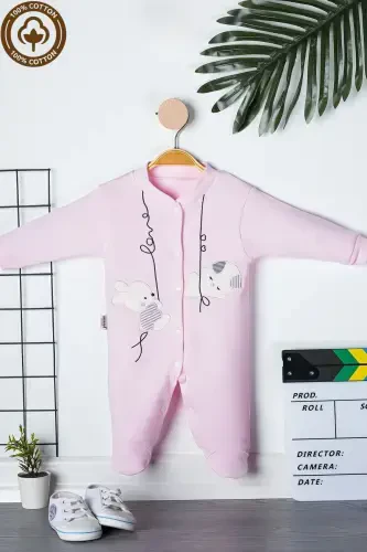 Unisex Chaqaloq Quyon Kashtasi 3-6-9 Oy Penye Organik Paxta Oyoqli Chaqaloq Kombinezoni - PUSHTI - MINIEL (1)