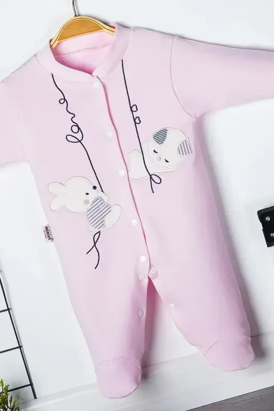 Unisex Chaqaloq Quyon Kashtasi 3-6-9 Oy Penye Organik Paxta Oyoqli Chaqaloq Kombinezoni - PUSHTI - 3