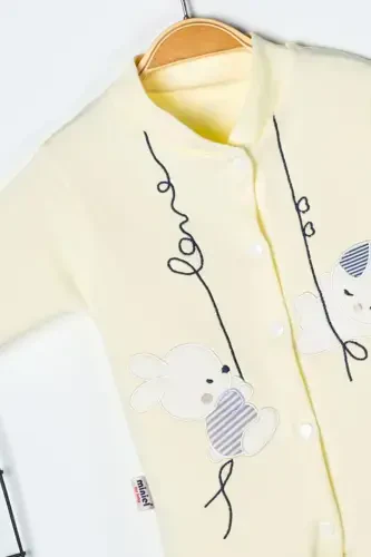 Unisex chaqaloq quyon kashtasi tushirilgan 3-6-9 oylik trikotaj organik paxtali paypoqli chaqaloq kombinezoni - SARIQ - 6