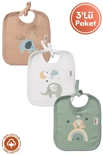 Unisex Chaqaloq Yangi Tug'ilgan Paxtalik Organik Paxtali Fil Bosmali 0-3 Oylik Chaqaloq So'lagi 3 Donali To'plam - 1