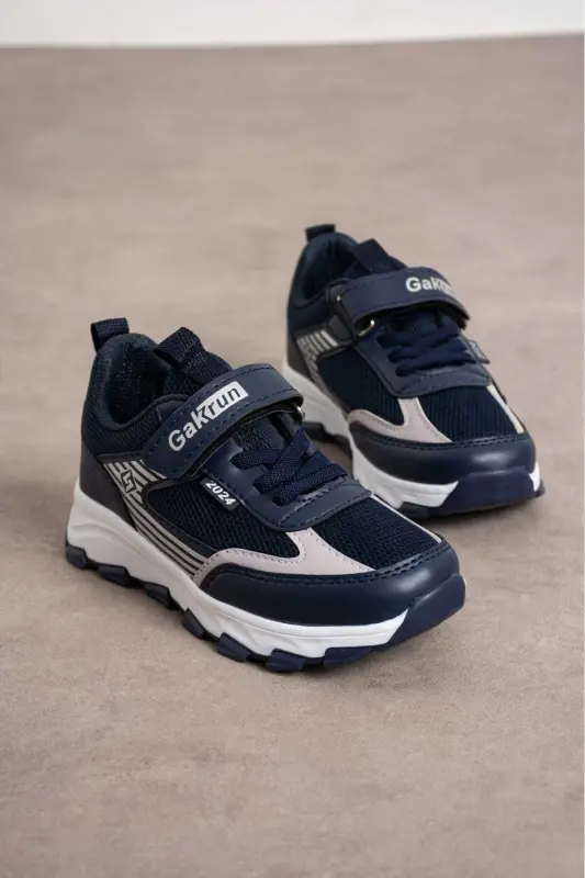 Unisex Children's Velcro Elasticated Comfortable Daily Sneaker anorak Sports Shoes Lightweight Poly Sole-NAVY WHITE - 1