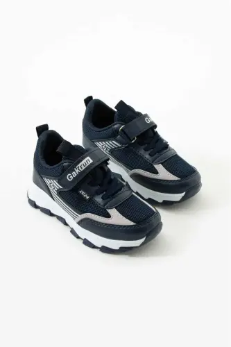 Unisex Children's Velcro Elasticated Comfortable Daily Sneaker anorak Sports Shoes Lightweight Poly Sole-NAVY WHITE - GAK RUN (1)