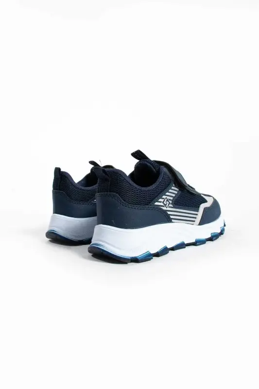 Unisex Children's Velcro Elasticated Comfortable Daily Sneaker anorak Sports Shoes Lightweight Poly Sole-NAVY WHITE - 3