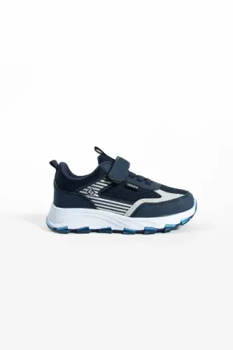 Unisex Children's Velcro Elasticated Comfortable Daily Sneaker anorak Sports Shoes Lightweight Poly Sole-NAVY WHITE - 4