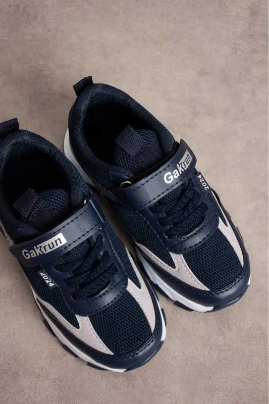 Unisex Children's Velcro Elasticated Comfortable Daily Sneaker anorak Sports Shoes Lightweight Poly Sole-NAVY WHITE - 5