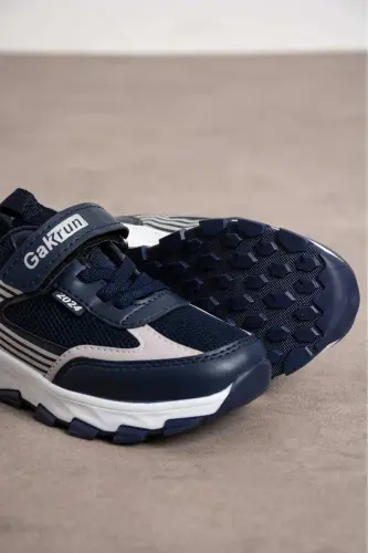 Unisex Children's Velcro Elasticated Comfortable Daily Sneaker anorak Sports Shoes Lightweight Poly Sole-NAVY WHITE - 7