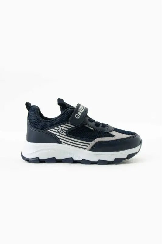 Unisex Children's Velcro Elasticated Comfortable Daily Sneaker anorak Sports Shoes Lightweight Poly Sole-NAVY WHITE - 8