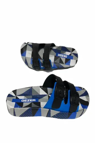 Unısex Çift Toka Kaydırmaz Havuz Plaj Banyo Ve Outdoor Terlik- Altın Adım Ayakkabı-ALACA LACİVEERT - GEZER (1)