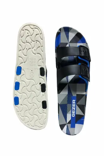 Unısex Çift Toka Kaydırmaz Havuz Plaj Banyo Ve Outdoor Terlik- Altın Adım Ayakkabı-ALACA LACİVEERT - 3