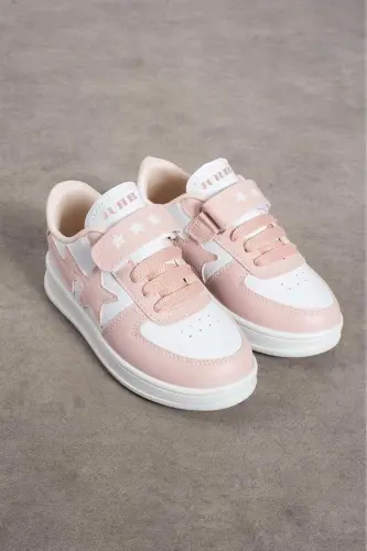 Unisex Cırtlı Rahat Günlük Sneaker Spor Ayakkabı - Beyaz Pudra 