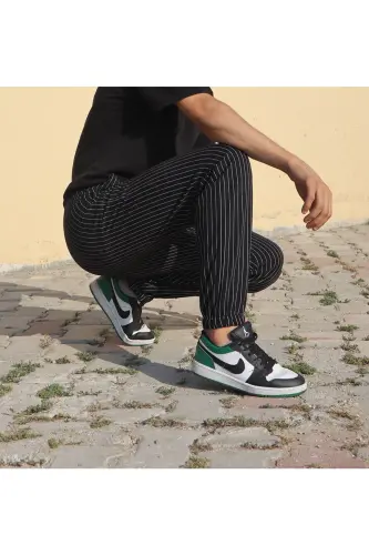 Unisex Çizgili Bel ve Paçası Lastikli Basic Eşofman Altı - siyah-czg - MEMOWEAR (1)