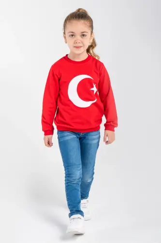 Unisex Çocuk Ay Yıldızlı Basic Sweat 2-7 Yaş-2 - 1