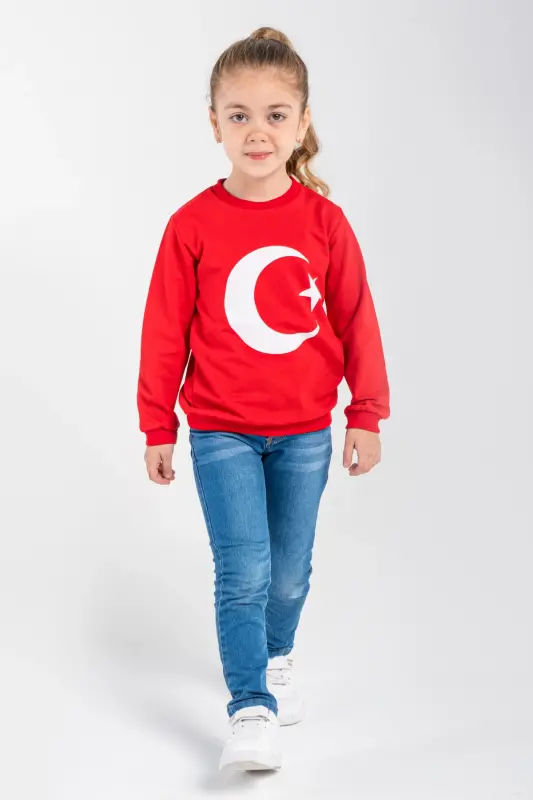 Unisex Çocuk Ay Yıldızlı Basic Sweat 2-7 Yaş-2 - 1