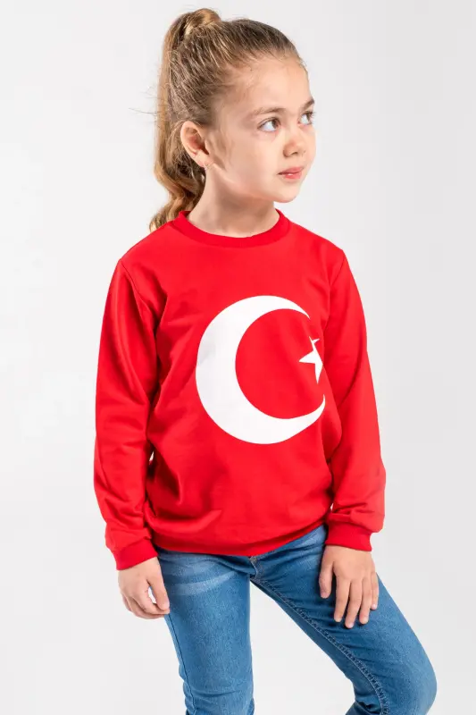 Unisex Çocuk Ay Yıldızlı Basic Sweat 2-7 Yaş-2 - 2