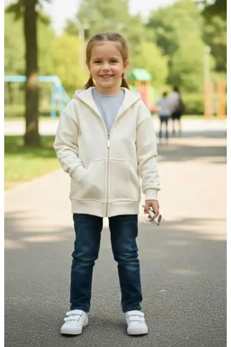 Unisex Çocuk Beden Baskısız Fermuarlı Hırka/ceket-Bej - 3