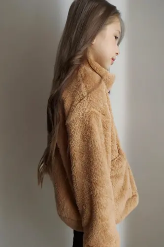 Unisex Çocuk Bej Peluş Ceket Beden Tablosuna Göre Alım Yapabilirsiniz - BEJ - 3