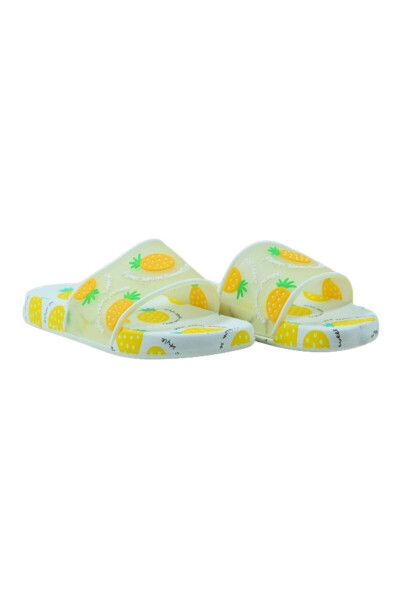 Unisex Çocuk Beyaz Ultra Soft Ananas Desen Bakılı Havuz Deniz Banyo ve Plaj Terlik Adım Adım - 24