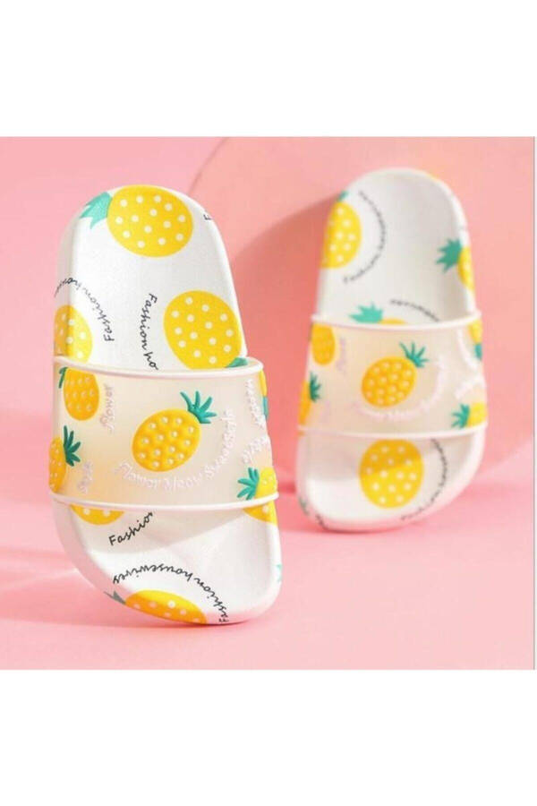 Unisex Çocuk Beyaz Ultra Soft Ananas Desen Bakılı Havuz Deniz Banyo ve Plaj Terlik Adım Adım - 16