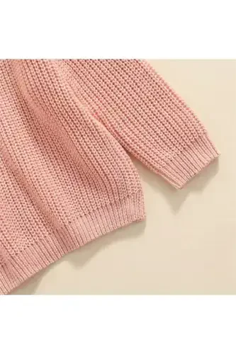 Unisex Çocuk Bisiklet Yaka Oversize Triko Kazak,Kız Çocuk Kazak 6 Ay-5 Yaş-Pudra - 7