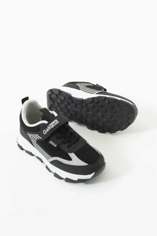 Unisex Çocuk Cırtlı lastikli Rahat Günlük Sneaker anorak Spor Ayakkabı hafif poli taban - SIYAH BEYAZ - 12