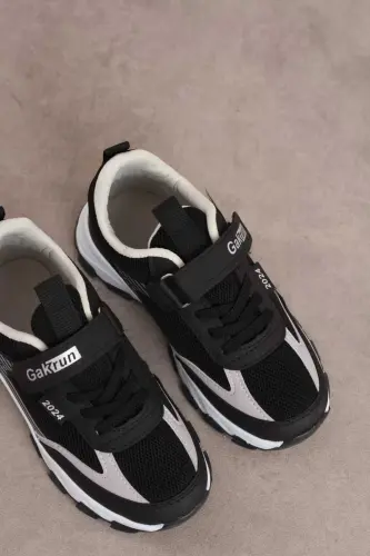 Unisex Çocuk Cırtlı lastikli Rahat Günlük Sneaker anorak Spor Ayakkabı hafif poli taban - SIYAH BEYAZ - 13